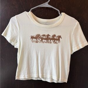 Pac Sun Cream Crop Top with Horse Print